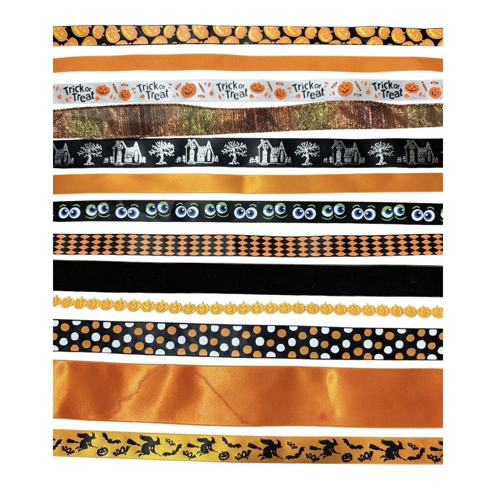 Halloween Ribbon Lot Craft Bundle Assorted Spooky Decor DIY( 30 Plus Yards)